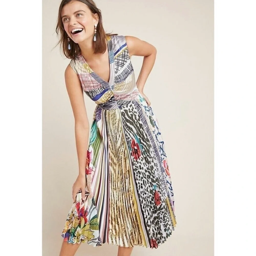 NWT Anthropologie Geisha Designs Jacinta Pleated Midi Dress - 2 - Picture 2 of 9